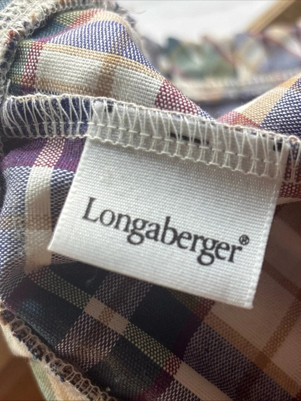 Vintage 2002 Longaberger Bread Basket with Plastic Liner Plaid Protector Liner